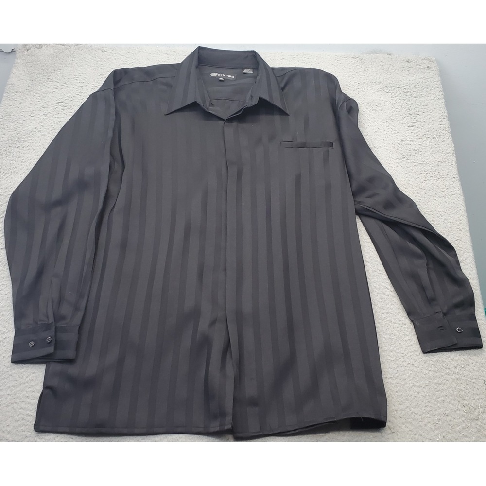 Montique‎ Stripes Formal Shirt Mens XXL Black Collared Inside Button Up